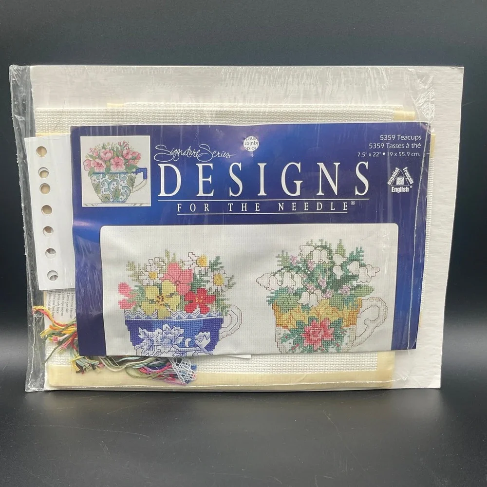 Vintage Cross Stitch Kit‎ Hometown Signature Series 5359 Teacups Floral 7.5x22